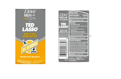 Label (Dove Men Care Ted Lasso Dont You Dare Settle Sandalwood And Bergamot  Antiperspirant)